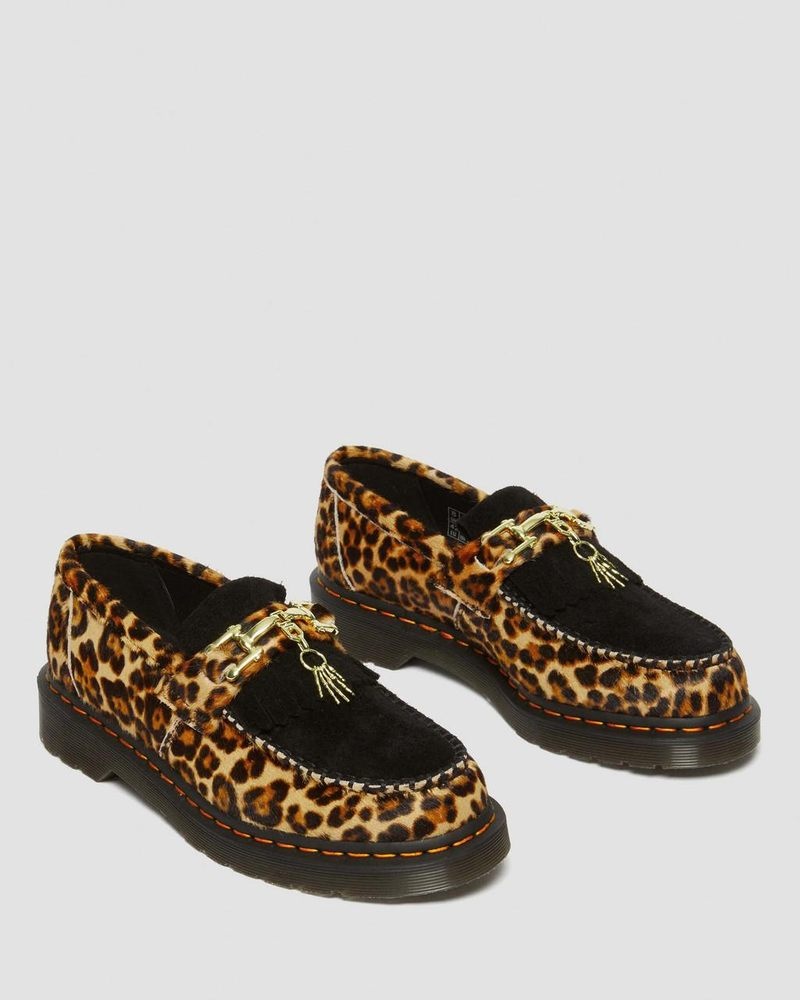 Dr Doc Martens Adrian Hair-On Leopard Print Snaffle Loafers (Hair On+Desert Oasis Gamuza) Leopardo Negros | CZ70-T6BG