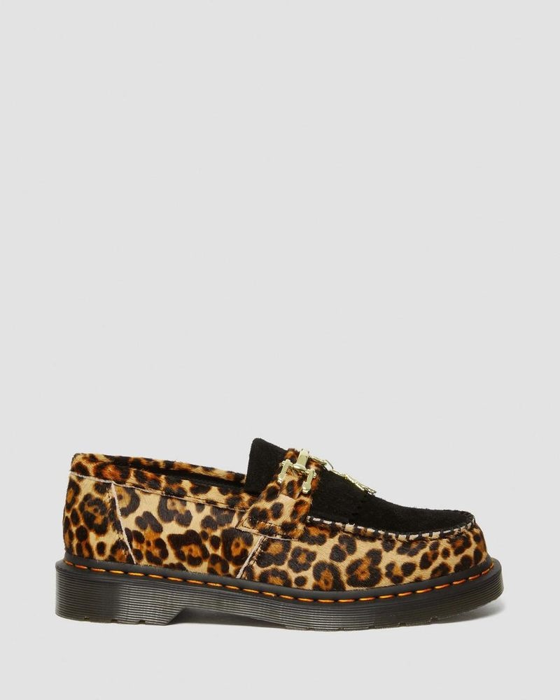 Dr Doc Martens Adrian Hair-On Leopard Print Snaffle Loafers (Hair On+Desert Oasis Gamuza) Leopardo Negros | CZ70-T6BG