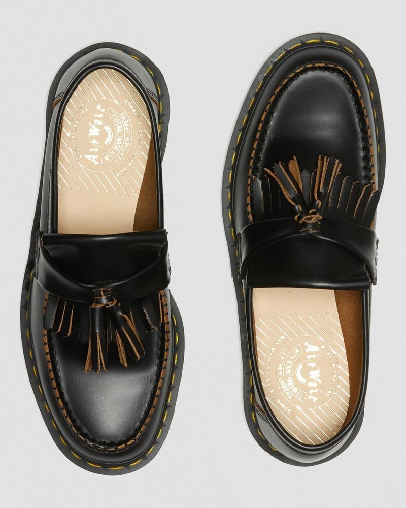 Dr Doc Martens Adrian Made in England Quilon Cuero Tassel Loafers (Quilon) Negros | UJ74-I0UL