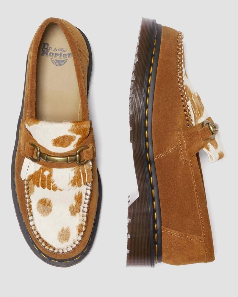 Dr Doc Martens Adrian Snaffle Hair-On Cow Print Kiltie Loafers (Repello Calf Gamuza + Hair On) Pecan Brown/JERSEY COW PRINT | HF21-L1GH