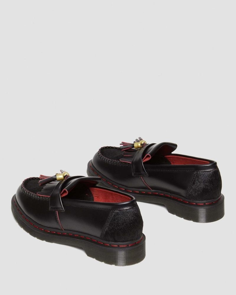 Dr Doc Martens Adrian Year of the Dragon Hair-On Tassel Loafers (Smooth Slice+Hair On) Negros Rojos Negros | SI99-I5UF