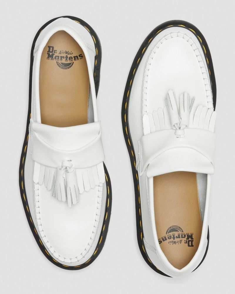 Dr Doc Martens Adrian Yellow Stitch Cuero Tassel Loafers (Smooth Cuero) Blancos | KY21-S5SO