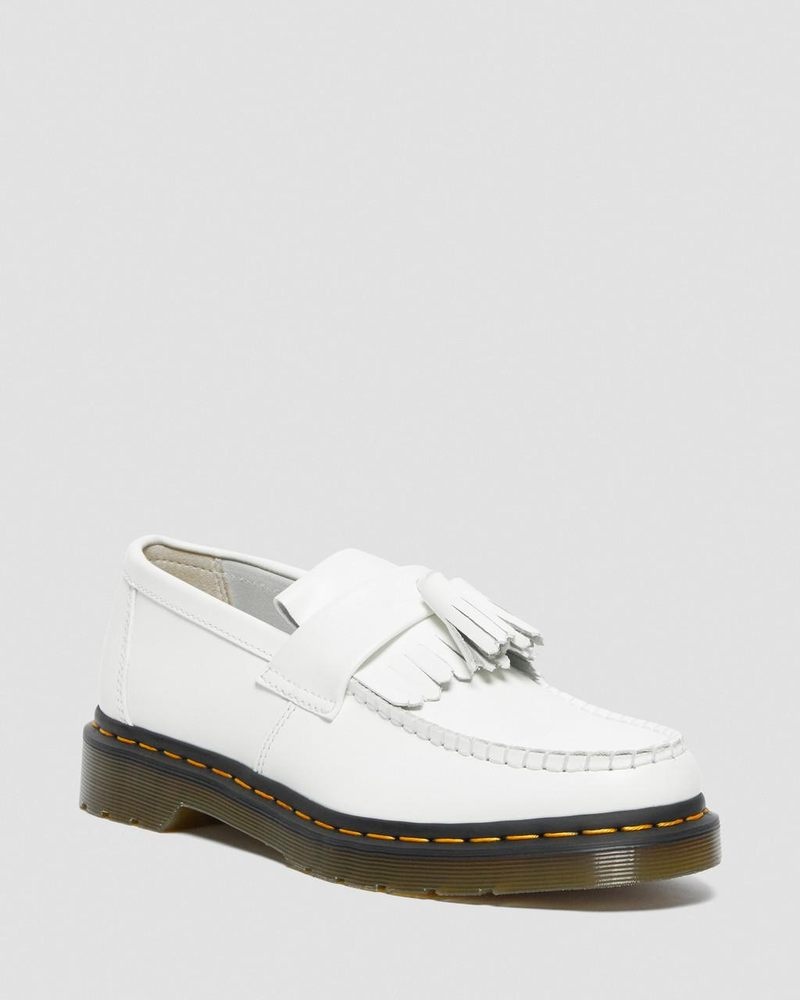 Dr Doc Martens Adrian Yellow Stitch Cuero Tassel Loafers (Smooth Cuero) Blancos | KY21-S5SO