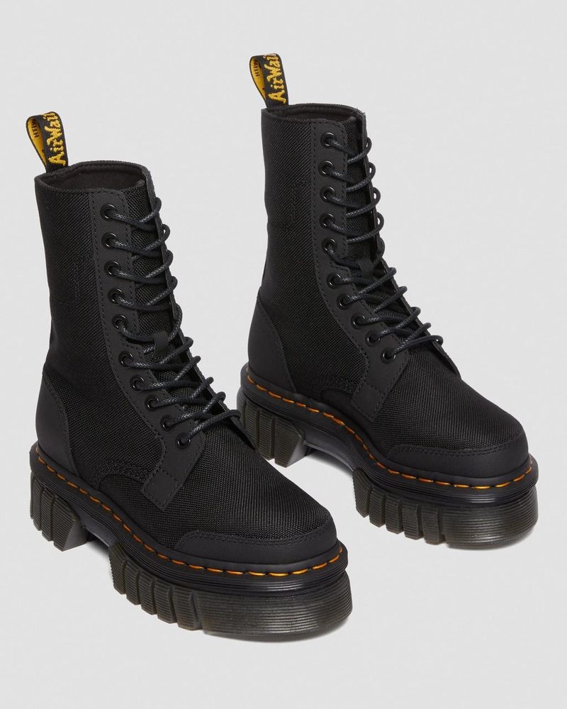 Dr Doc Martens Audrick 10-Eye Poly & Cuero Plataforma Boots (Ajax+Extra Tough 50/50) Negros | ET37-J2DF