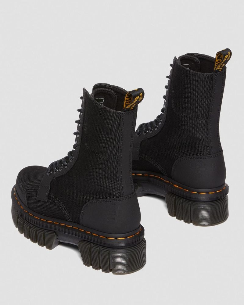 Dr Doc Martens Audrick 10-Eye Poly & Cuero Plataforma Boots (Ajax+Extra Tough 50/50) Negros | ET37-J2DF