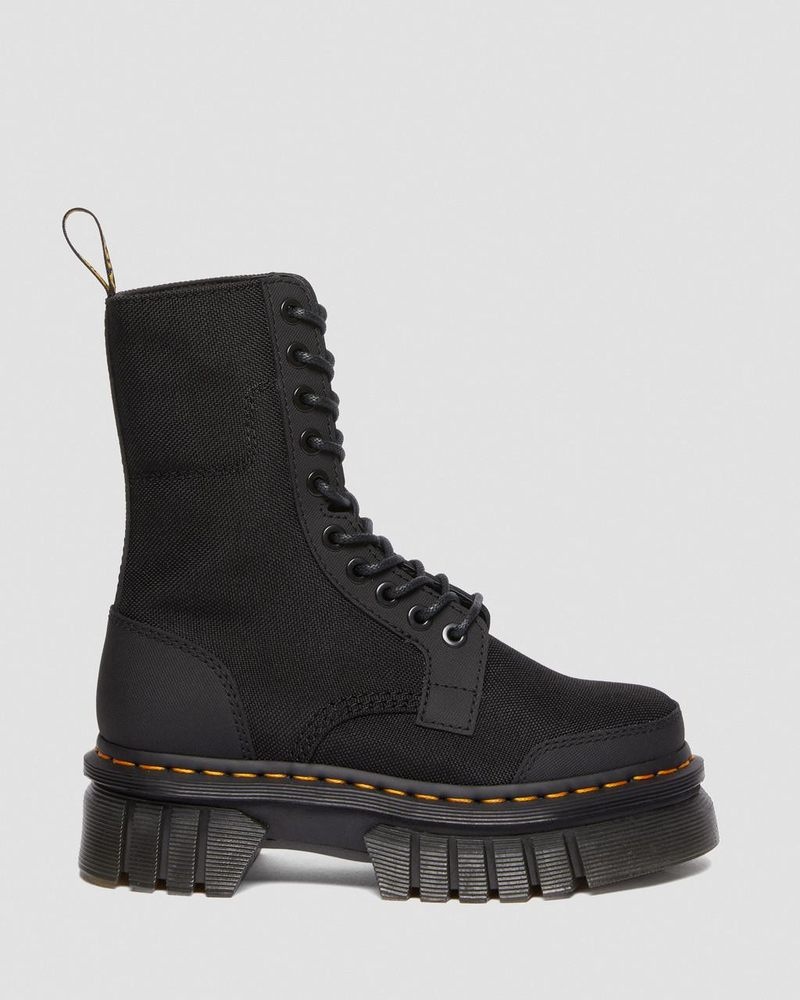 Dr Doc Martens Audrick 10-Eye Poly & Cuero Plataforma Boots (Ajax+Extra Tough 50/50) Negros | ET37-J2DF