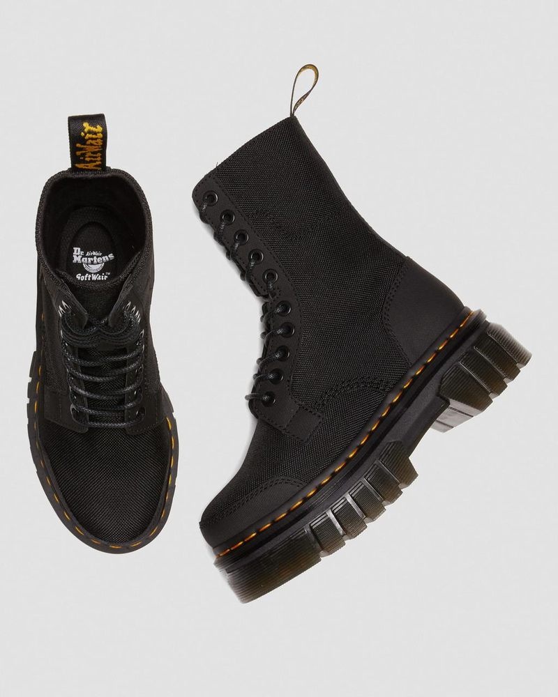 Dr Doc Martens Audrick 10-Eye Poly & Cuero Plataforma Boots (Ajax+Extra Tough 50/50) Negros | ET37-J2DF