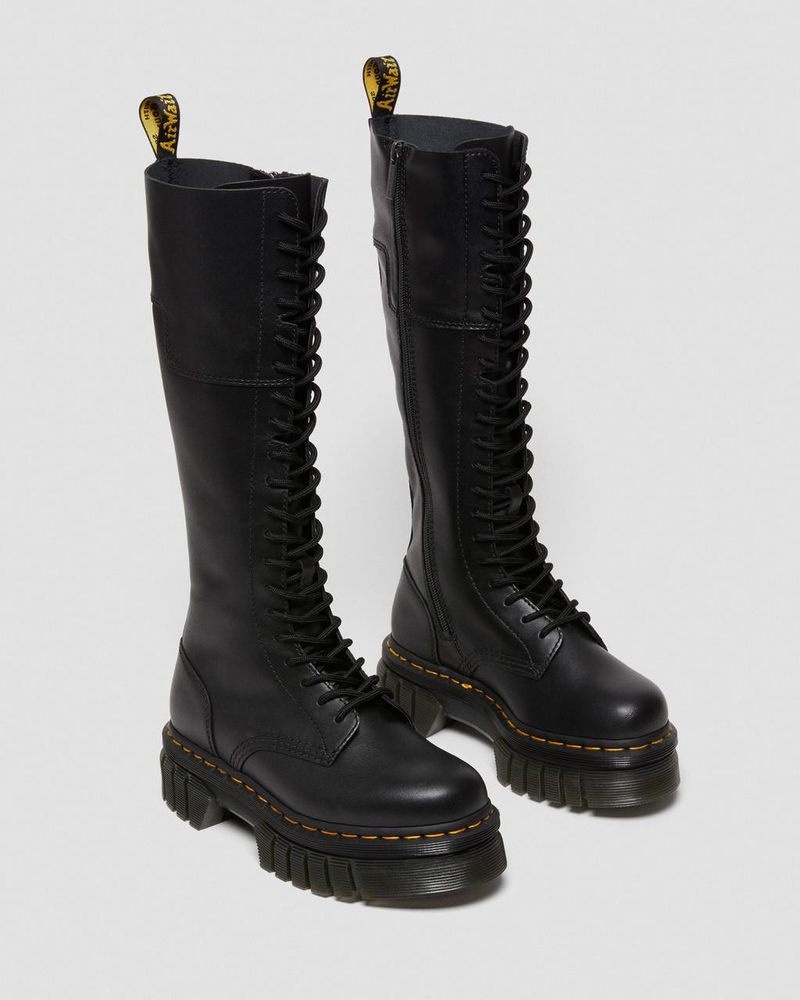 Dr Doc Martens Audrick 20-Eye Cuero Knee High Plataforma Boots (Nappa Lux) Negros | AR85-H5QZ