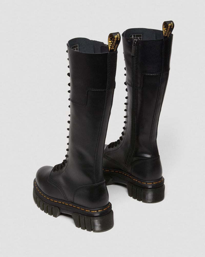 Dr Doc Martens Audrick 20-Eye Cuero Knee High Plataforma Boots (Nappa Lux) Negros | AR85-H5QZ