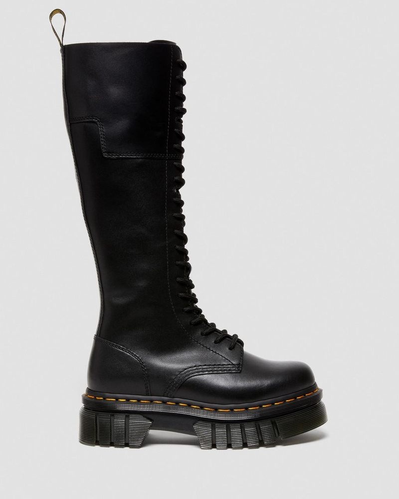 Dr Doc Martens Audrick 20-Eye Cuero Knee High Plataforma Boots (Nappa Lux) Negros | AR85-H5QZ