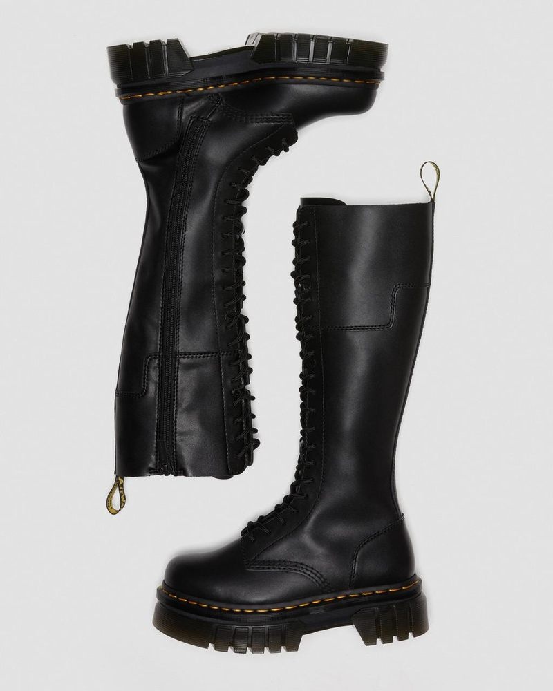 Dr Doc Martens Audrick 20-Eye Cuero Knee High Plataforma Boots (Nappa Lux) Negros | AR85-H5QZ