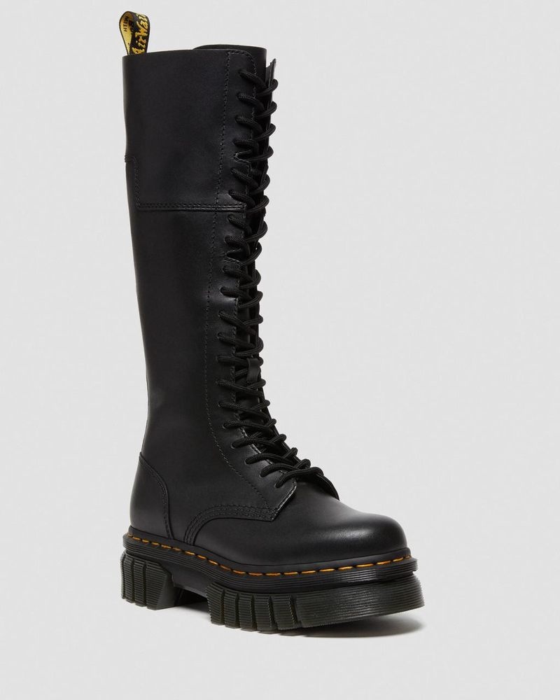 Dr Doc Martens Audrick 20-Eye Cuero Knee High Plataforma Boots (Nappa Lux) Negros | AR85-H5QZ