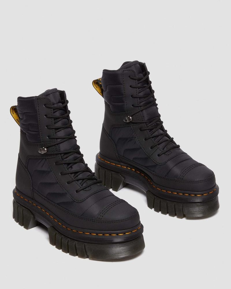 Dr Doc Martens Audrick Acolchado Plataforma Ankle Boots (Rubberised Cuero+Warm Acolchado) Negros | MU96-T1CU