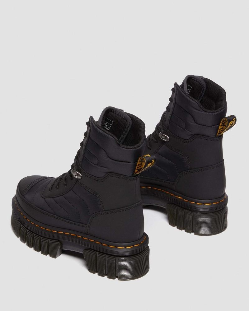 Dr Doc Martens Audrick Acolchado Plataforma Ankle Boots (Rubberised Cuero+Warm Acolchado) Negros | MU96-T1CU