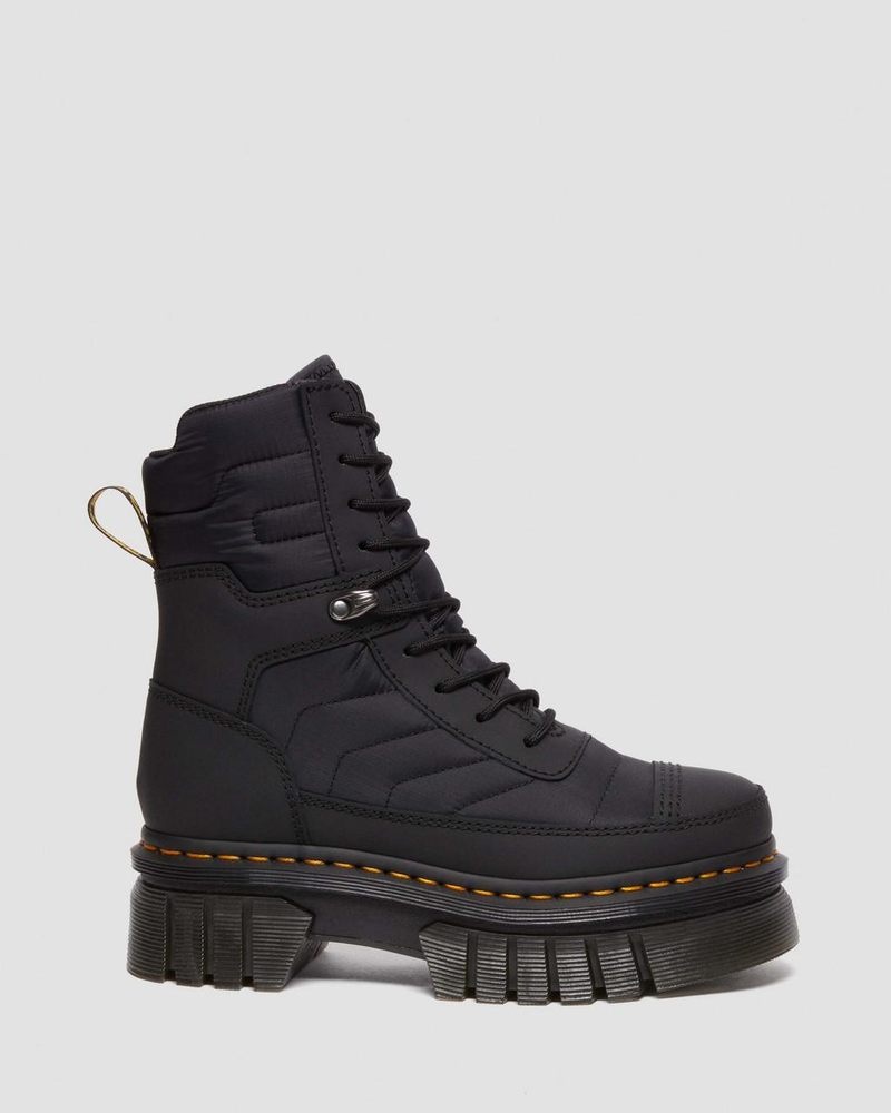 Dr Doc Martens Audrick Acolchado Plataforma Ankle Boots (Rubberised Cuero+Warm Acolchado) Negros | MU96-T1CU