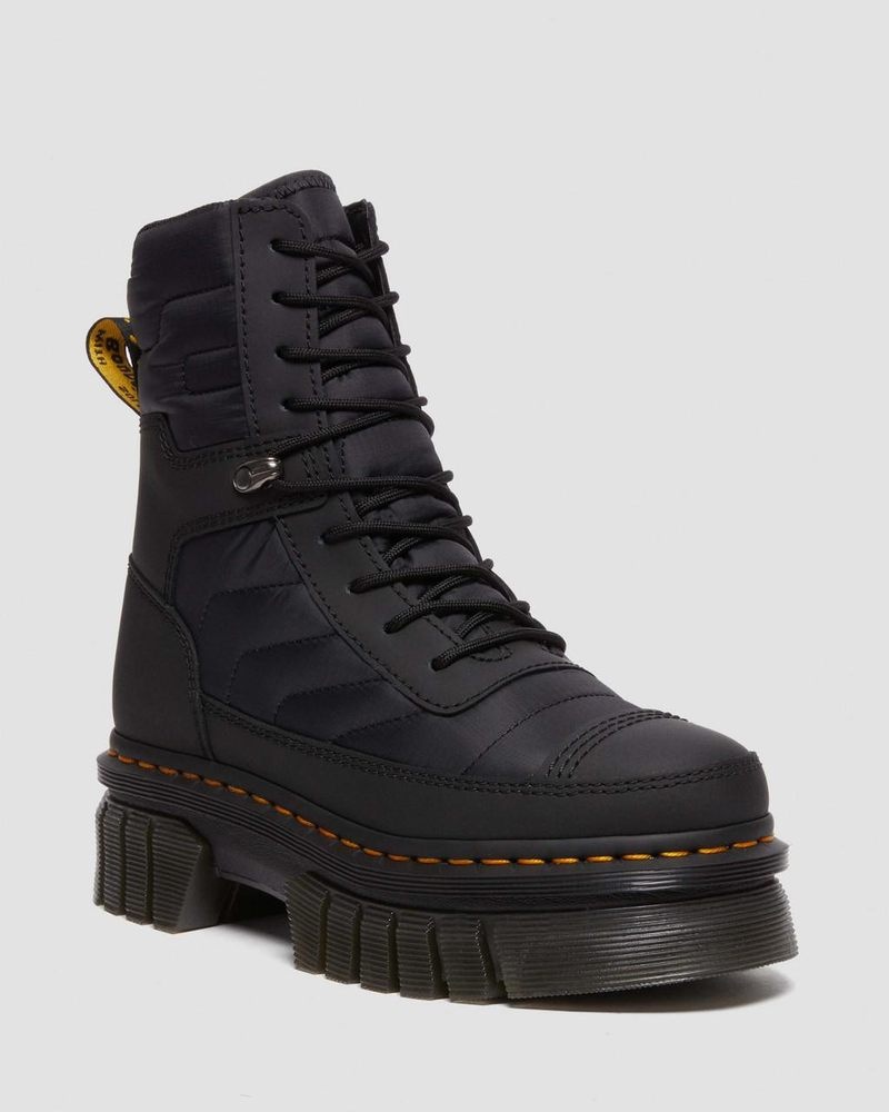 Dr Doc Martens Audrick Acolchado Plataforma Ankle Boots (Rubberised Cuero+Warm Acolchado) Negros | MU96-T1CU