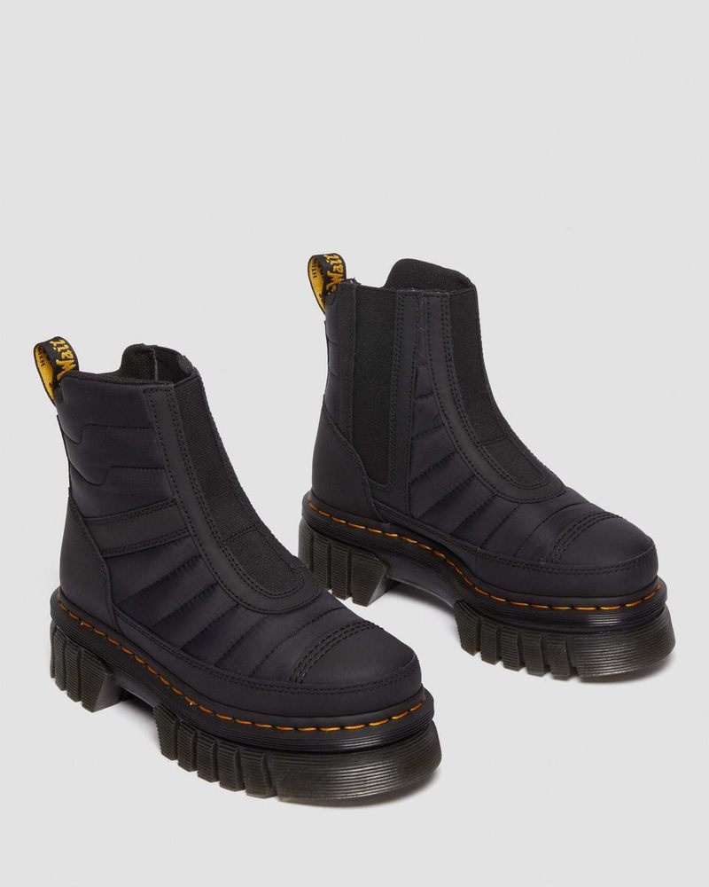 Dr Doc Martens Audrick Acolchado Plataforma Chelsea Boots (Rubberised Cuero+Warm Acolchado) Negros | NH69-H6FZ