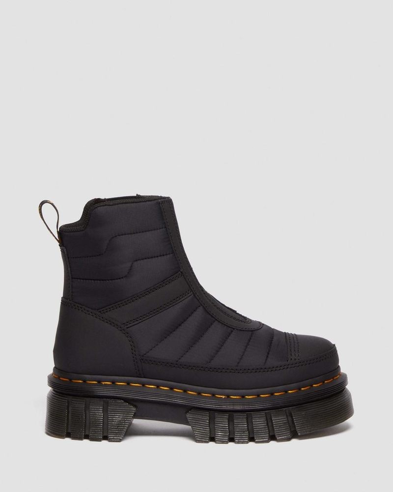 Dr Doc Martens Audrick Acolchado Plataforma Chelsea Boots (Rubberised Cuero+Warm Acolchado) Negros | BD67-D9OO