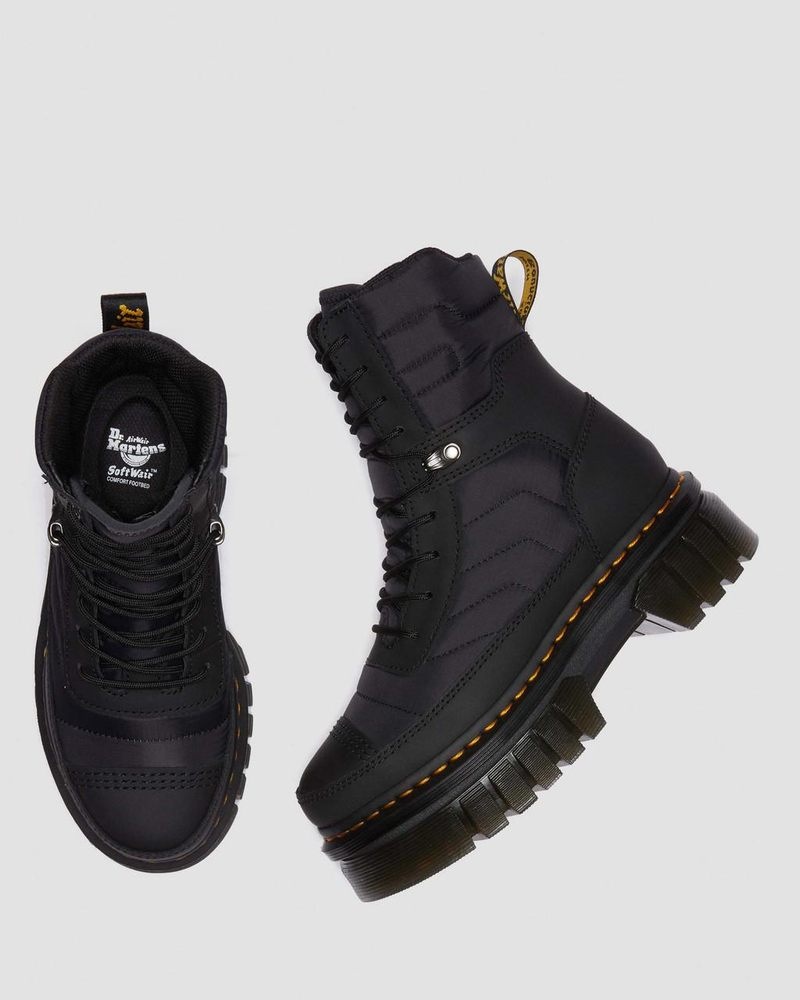 Dr Doc Martens Audrick Acolchado Plataforma Ankle Boots (Rubberised Cuero+Warm Acolchado) Negros | CR58-F3MT