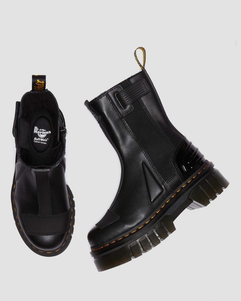 Dr Doc Martens Audrick Alternative Cuero Chelsea Hi Plataforma Boots Negros | XV34-V6IW