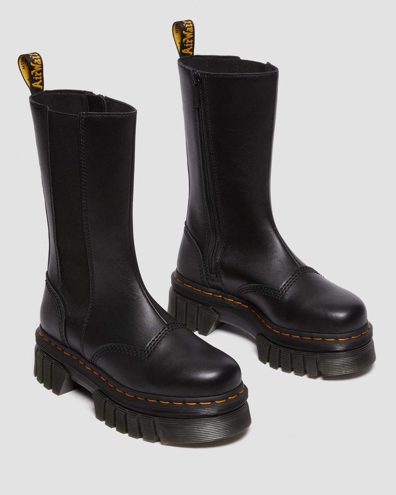 Dr Doc Martens Audrick Altos Nappa Cuero Plataforma Chelsea Boots (Nappa Lux) Negros | GG30-Y6QU