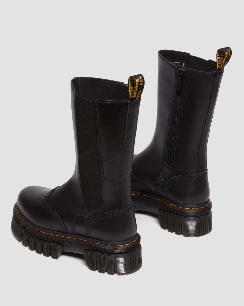 Dr Doc Martens Audrick Altos Nappa Cuero Plataforma Chelsea Boots (Nappa Lux) Negros | GG30-Y6QU