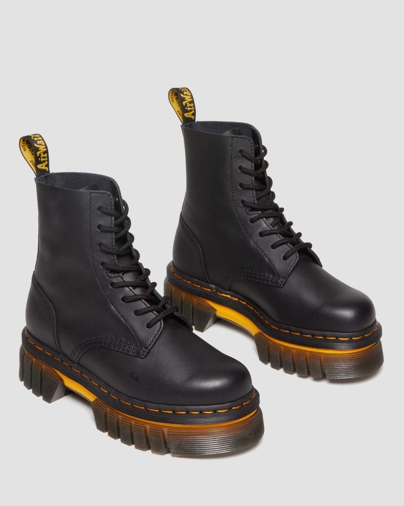 Dr Doc Martens Audrick Contrast Sole Cuero Plataforma Ankle Boots (Polished Lucido) Negros | BG17-M3CF