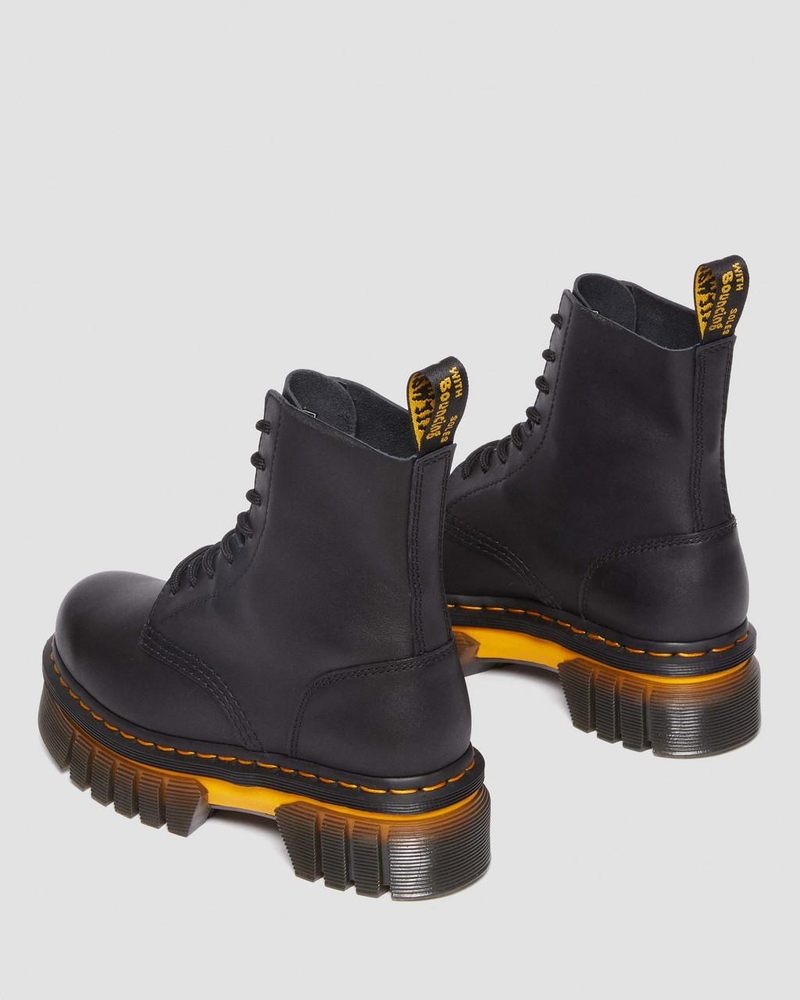 Dr Doc Martens Audrick Contrast Sole Cuero Plataforma Ankle Boots (Polished Lucido) Negros | BG17-M3CF