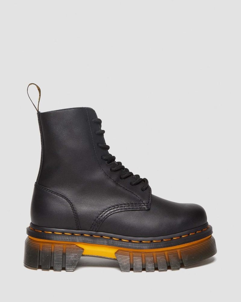 Dr Doc Martens Audrick Contrast Sole Cuero Plataforma Ankle Boots (Polished Lucido) Negros | BG17-M3CF