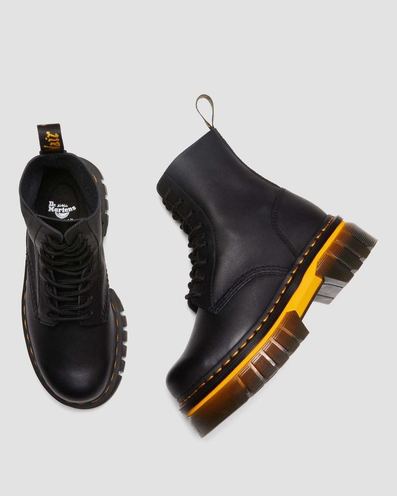 Dr Doc Martens Audrick Contrast Sole Cuero Plataforma Ankle Boots (Polished Lucido) Negros | BG17-M3CF