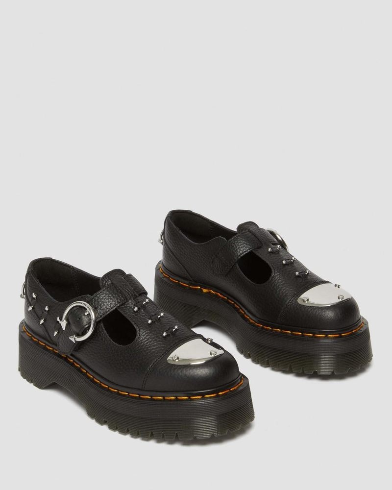 Dr Doc Martens Bethan Piercing Cuero Plataforma Mary Jane Shoes (Milled Nappa) Negros | SV74-Y3OC