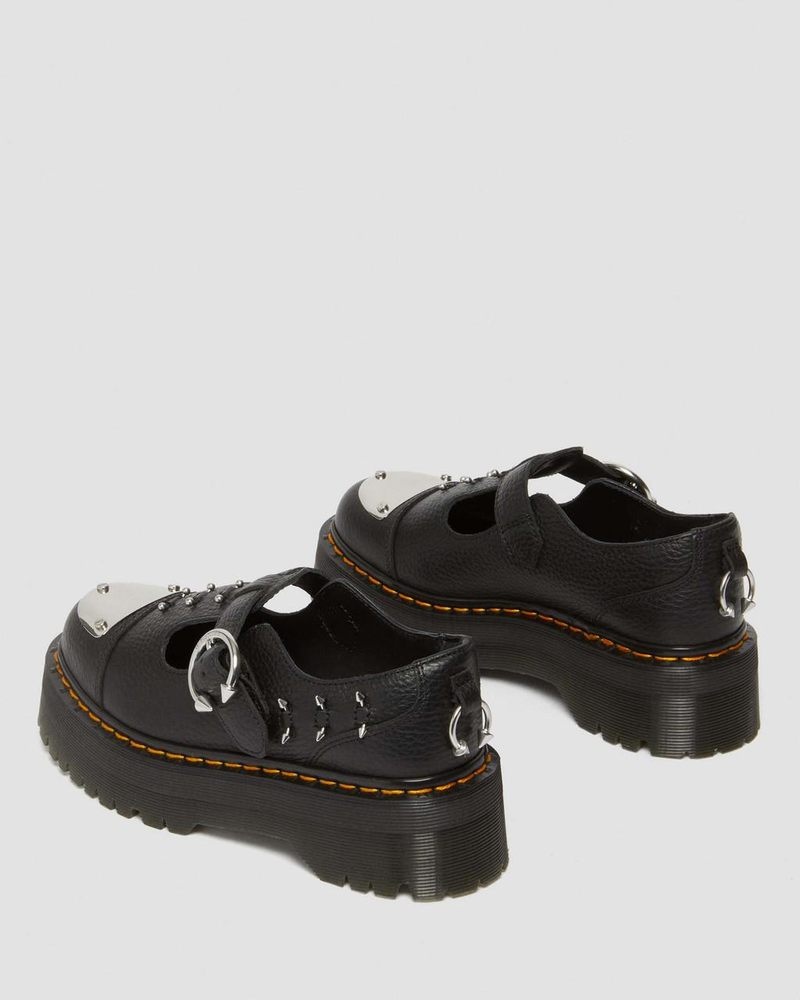 Dr Doc Martens Bethan Piercing Cuero Plataforma Mary Jane Shoes (Milled Nappa) Negros | SV74-Y3OC