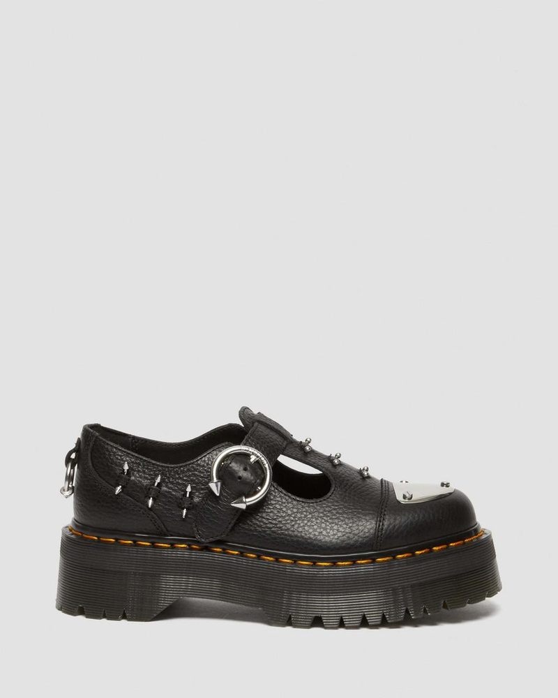 Dr Doc Martens Bethan Piercing Cuero Plataforma Mary Jane Shoes (Milled Nappa) Negros | SV74-Y3OC