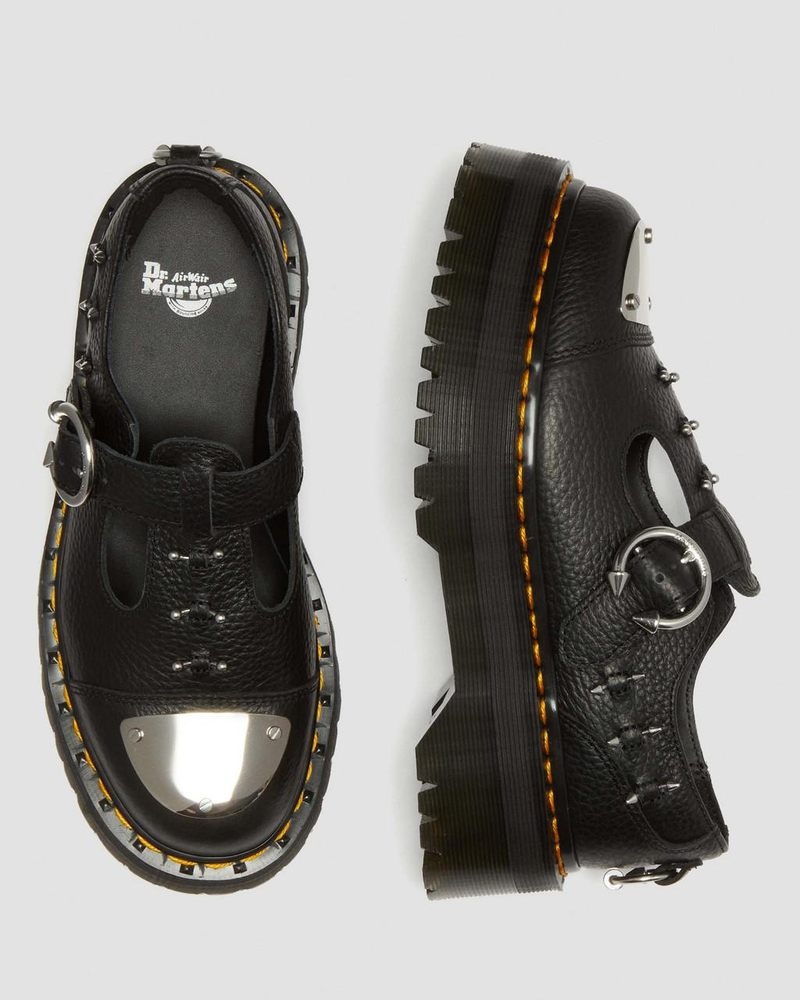 Dr Doc Martens Bethan Piercing Cuero Plataforma Mary Jane Shoes (Milled Nappa) Negros | SV74-Y3OC