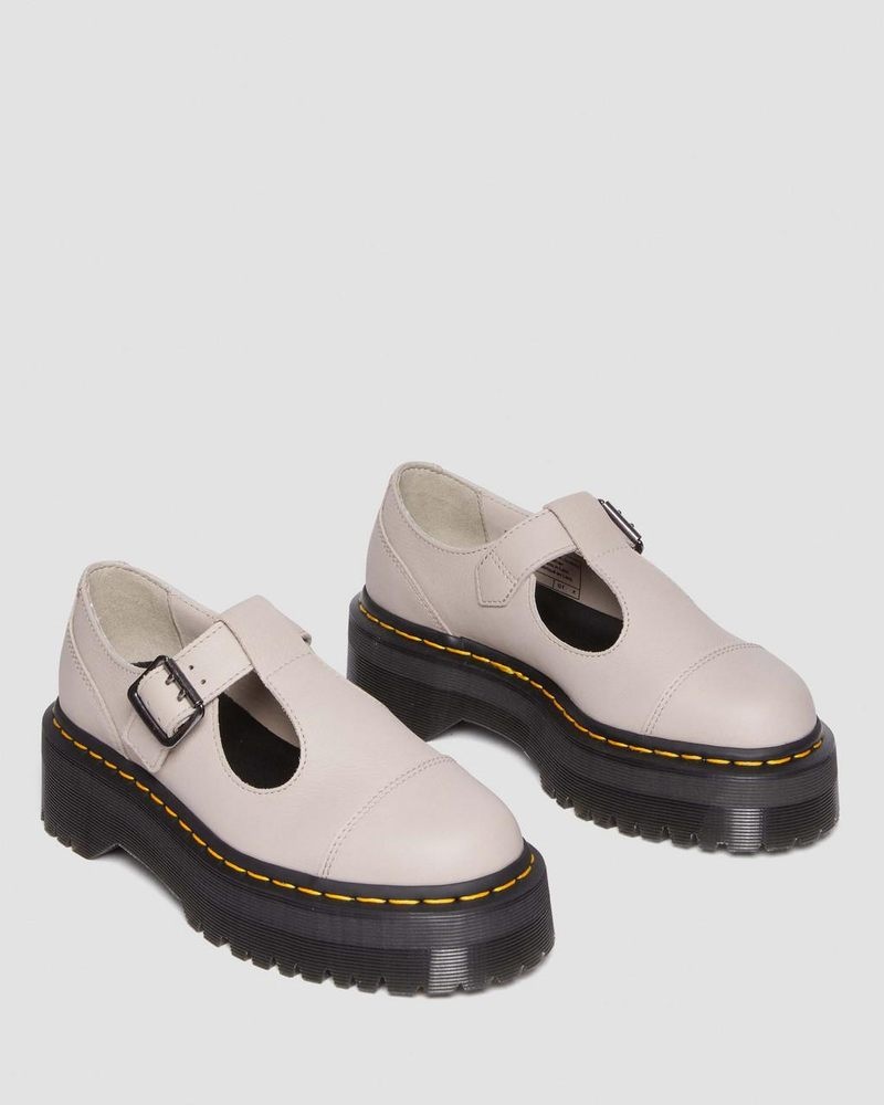 Dr Doc Martens Bethan Pisa Cuero Plataforma Mary Jane Shoes (Pisa) Vintage Taupe | IU85-C3JK