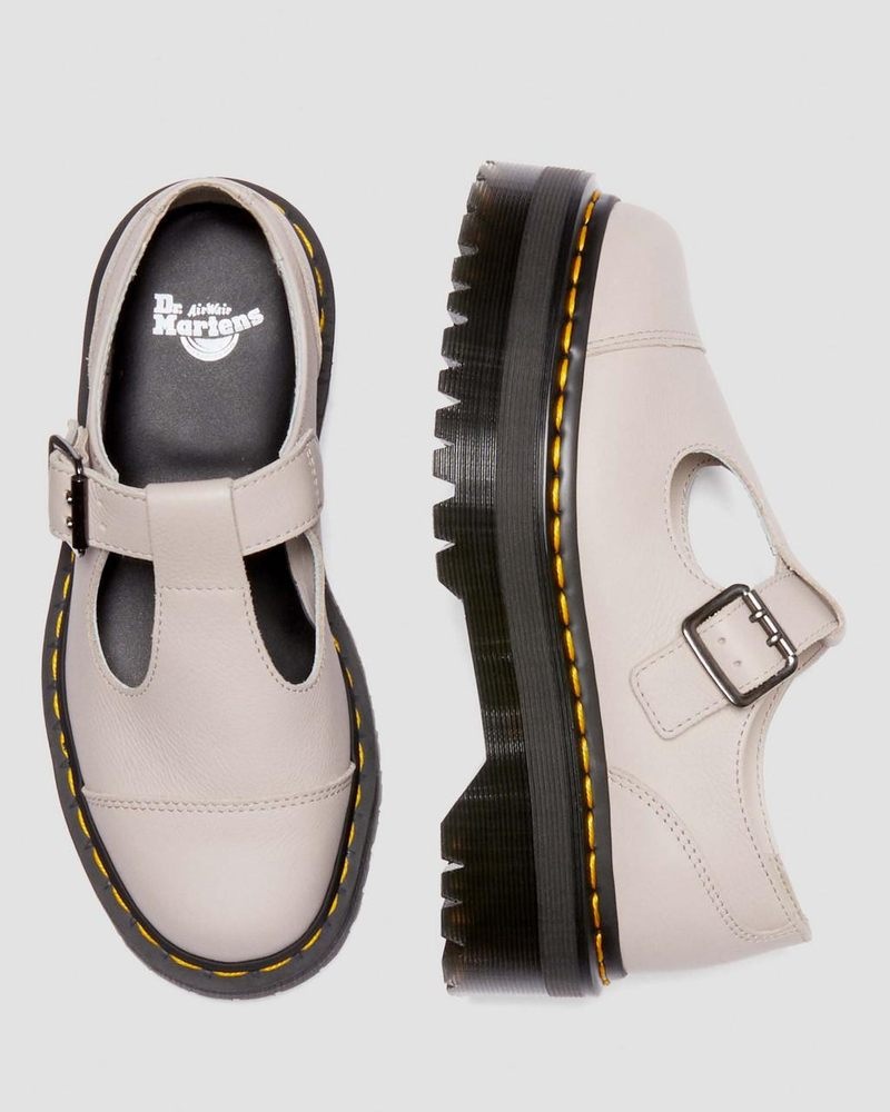 Dr Doc Martens Bethan Pisa Cuero Plataforma Mary Jane Shoes (Pisa) Vintage Taupe | IU85-C3JK