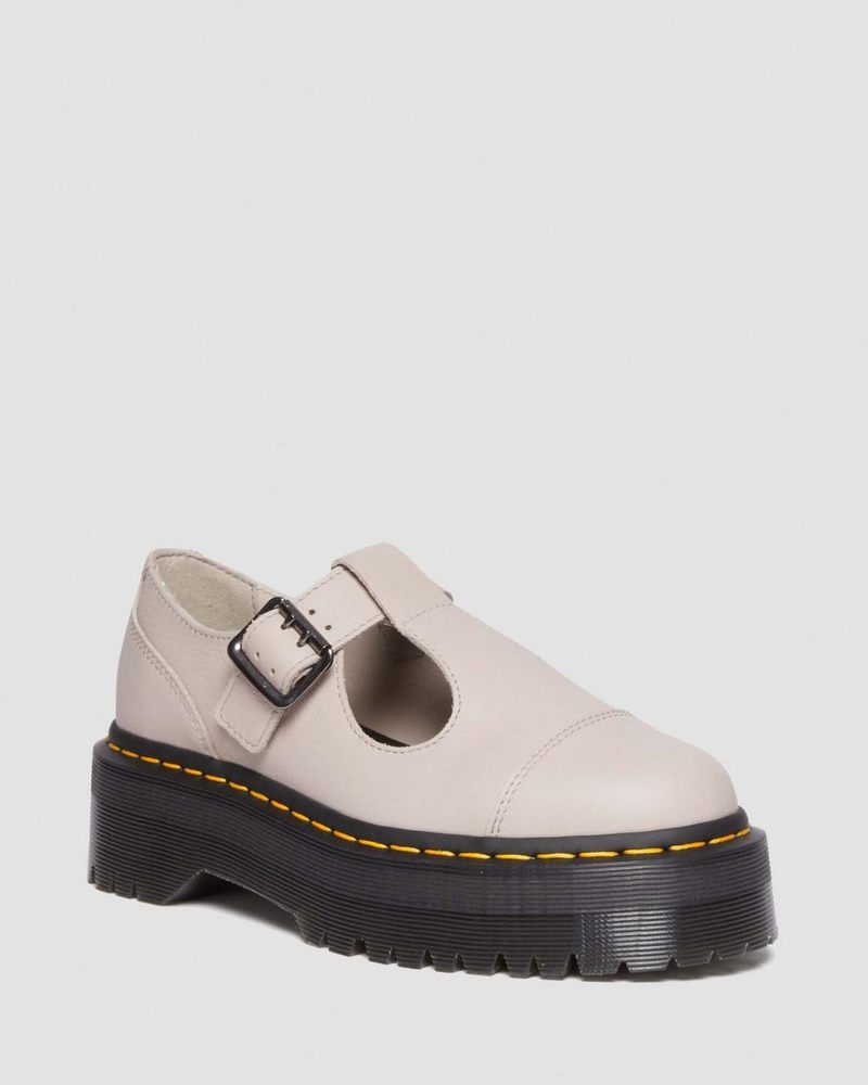 Dr Doc Martens Bethan Pisa Cuero Plataforma Mary Jane Shoes (Pisa) Vintage Taupe | IU85-C3JK