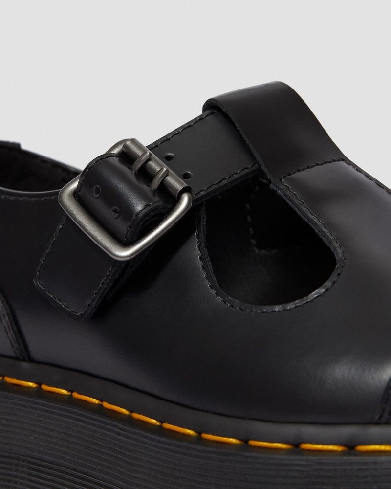 Dr Doc Martens Bethan Polished Smooth Cuero Plataforma Shoes (Polished Smooth) Negros | OO36-I9FH