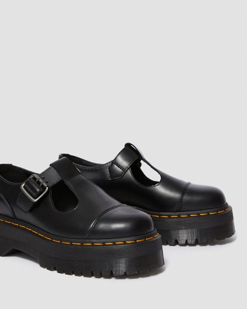 Dr Doc Martens Bethan Polished Smooth Cuero Plataforma Shoes (Polished Smooth) Negros | OO36-I9FH