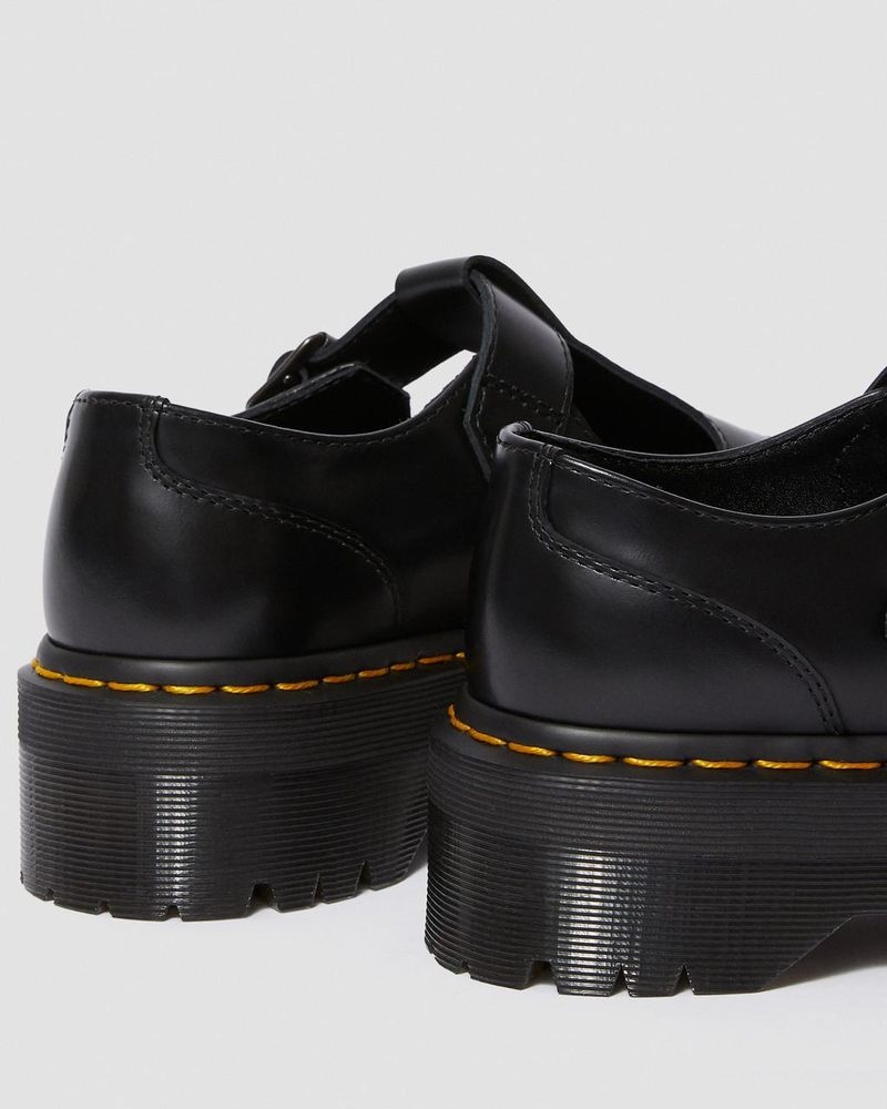 Dr Doc Martens Bethan Polished Smooth Cuero Plataforma Shoes (Polished Smooth) Negros | OO36-I9FH