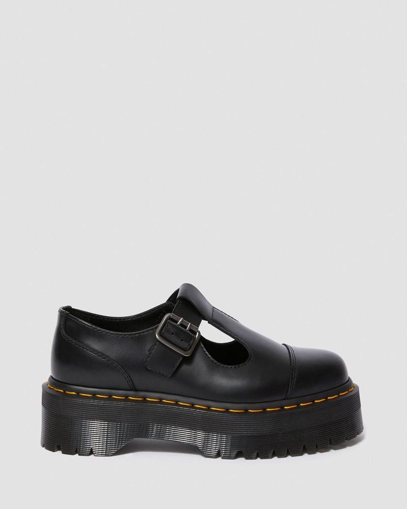 Dr Doc Martens Bethan Polished Smooth Cuero Plataforma Shoes (Polished Smooth) Negros | OO36-I9FH