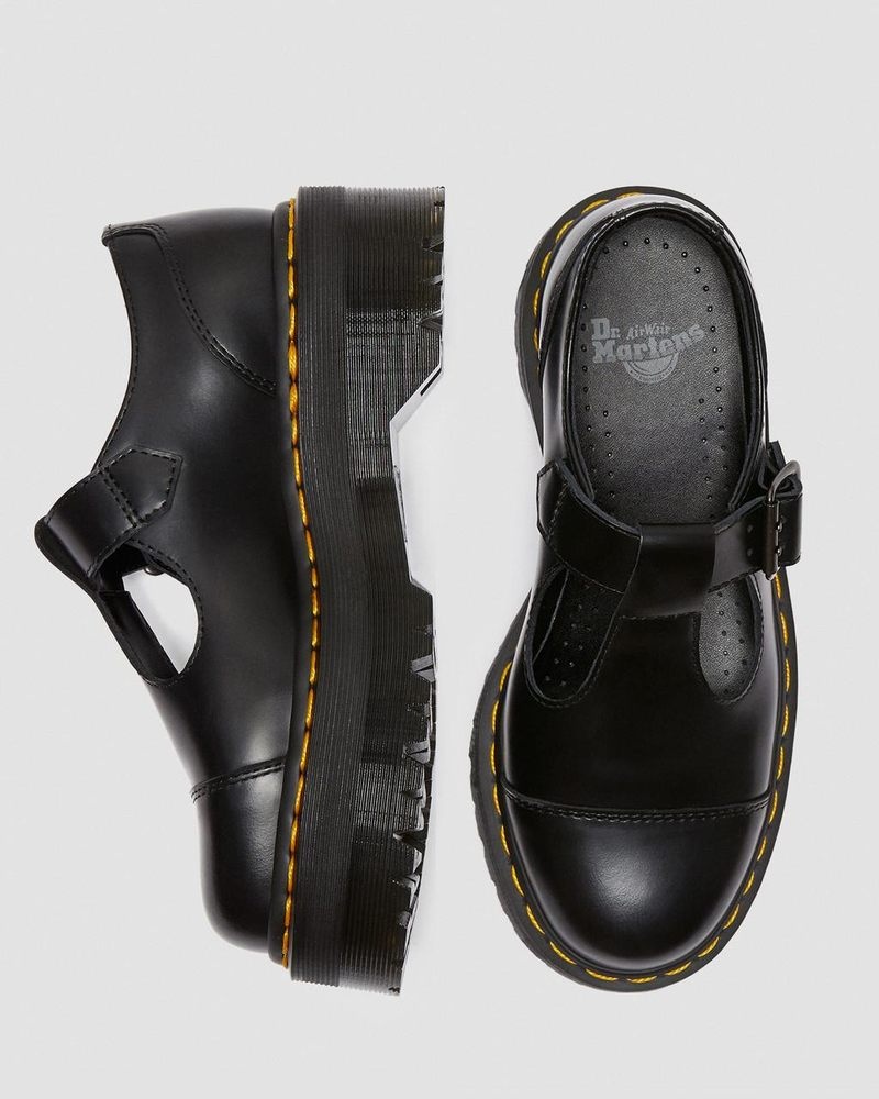 Dr Doc Martens Bethan Polished Smooth Cuero Plataforma Shoes (Polished Smooth) Negros | OO36-I9FH