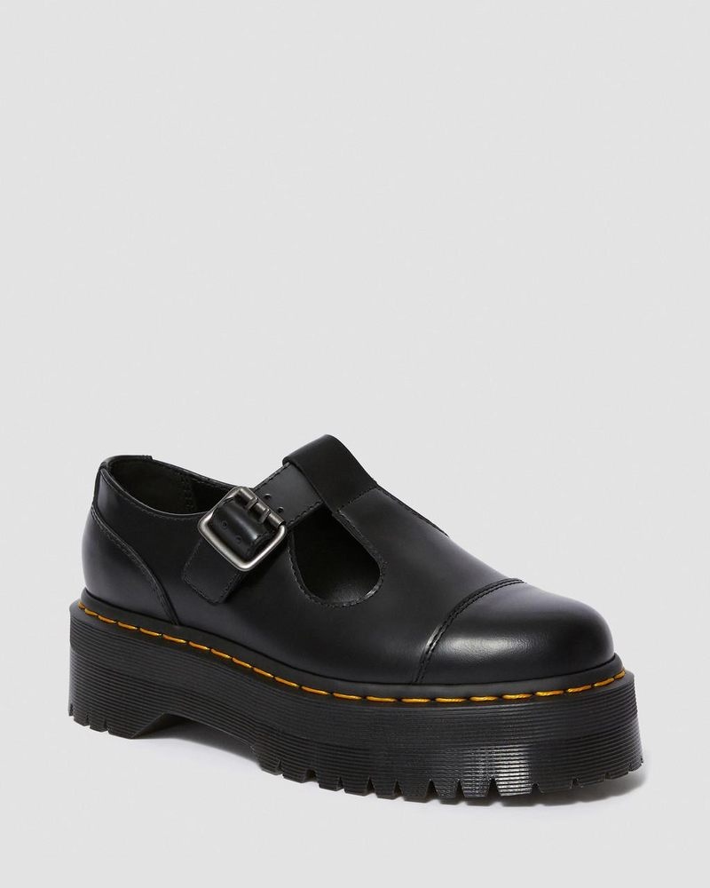 Dr Doc Martens Bethan Polished Smooth Cuero Plataforma Shoes (Polished Smooth) Negros | OO36-I9FH