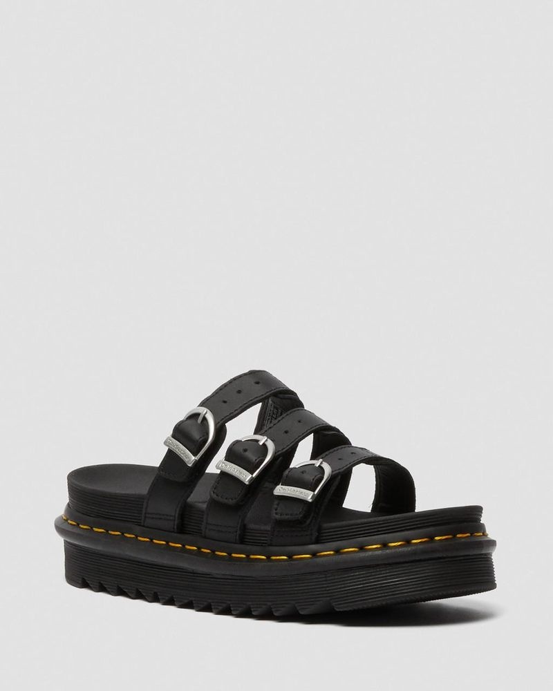 Dr Doc Martens Blaire Cuero Chanclas Sandals (Hydro Cuero) Negros | FI85-B1EE