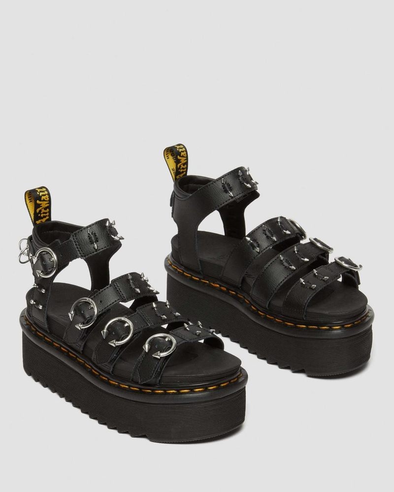 Dr Doc Martens Blaire Piercing Cuero Plataforma Sandals (Athena) Negros | TN53-O5XG