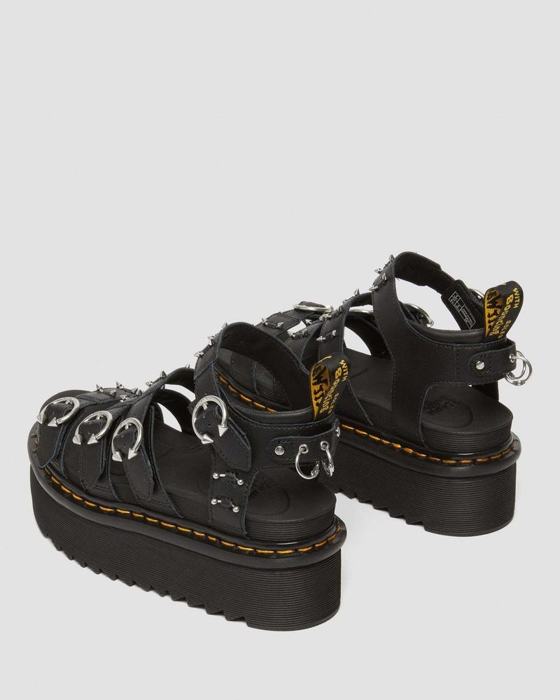 Dr Doc Martens Blaire Piercing Cuero Plataforma Sandals (Athena) Negros | TN53-O5XG