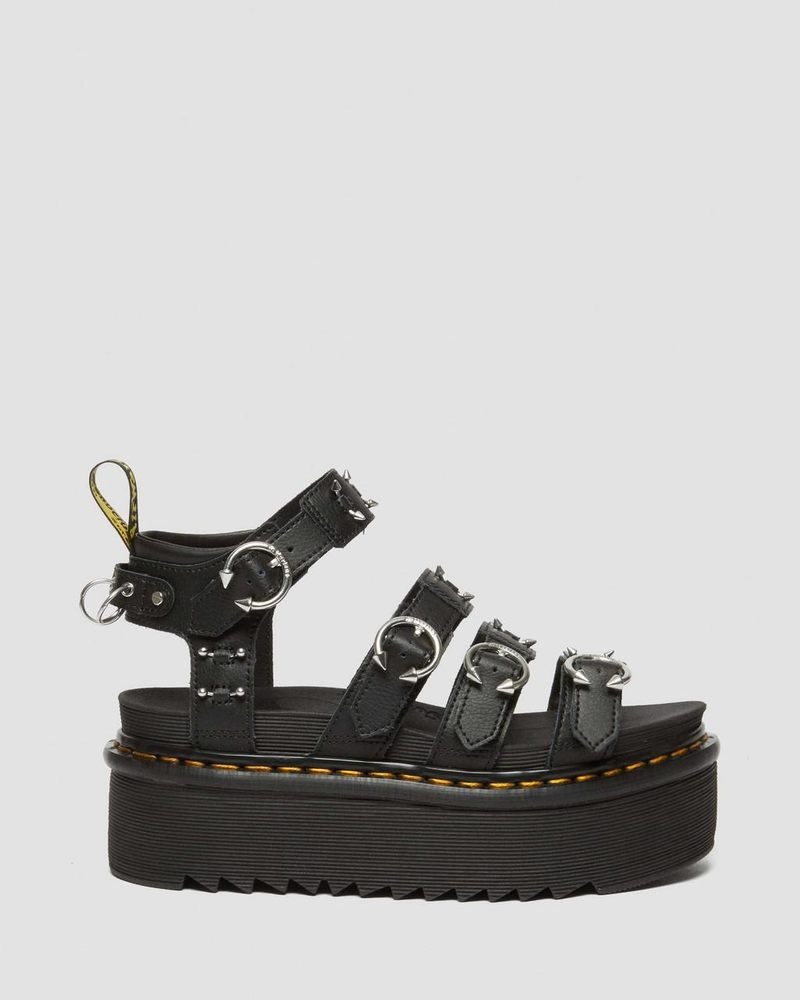 Dr Doc Martens Blaire Piercing Cuero Plataforma Sandals (Athena) Negros | TN53-O5XG