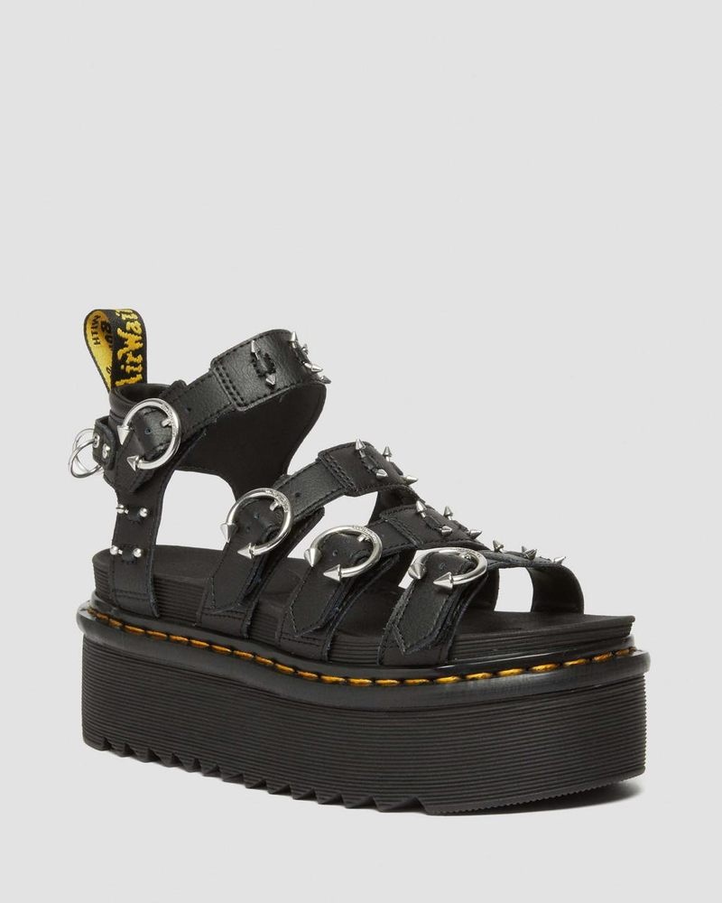 Dr Doc Martens Blaire Piercing Cuero Plataforma Sandals (Athena) Negros | TN53-O5XG