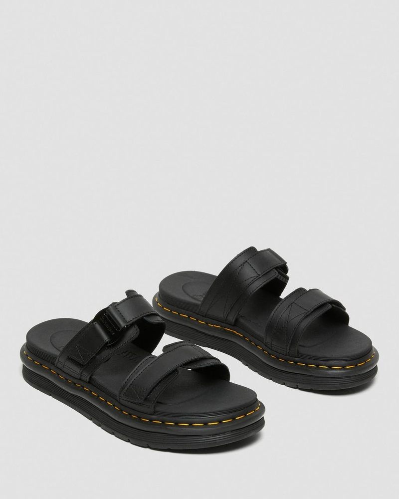 Dr Doc Martens Chilton Men's Cuero Chanclas Sandals (Hydro Cuero) Negros | XT25-S3AP