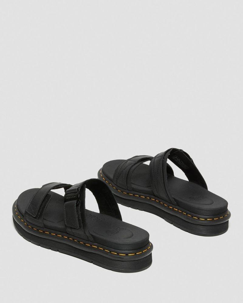 Dr Doc Martens Chilton Men's Cuero Chanclas Sandals (Hydro Cuero) Negros | XT25-S3AP